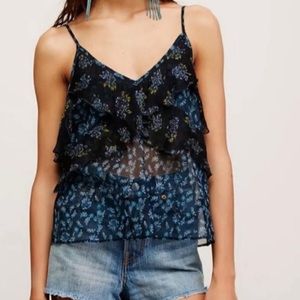 Free People Floral Button Back Sheer Tank